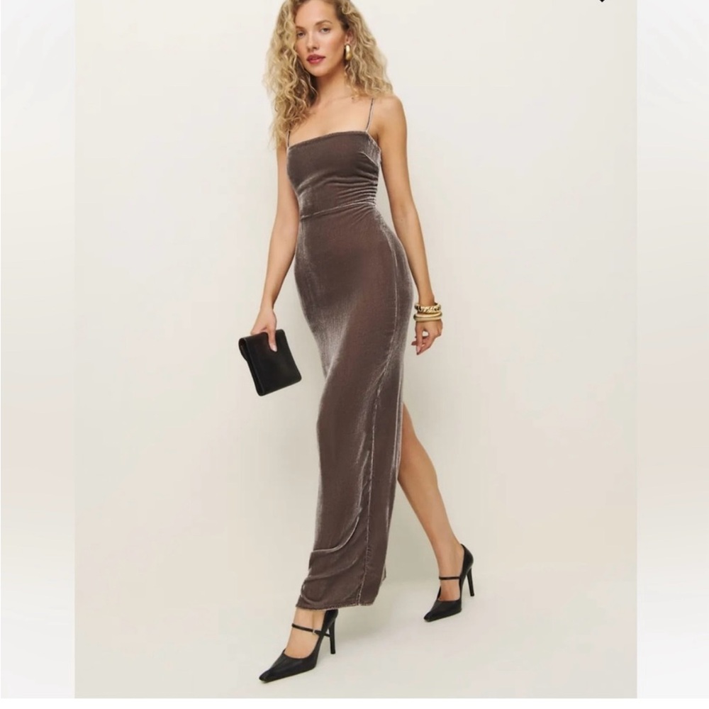 NWT Reformation Frankie Velvet Maxi Women’s Dark Grey Dress reg $298 size 4